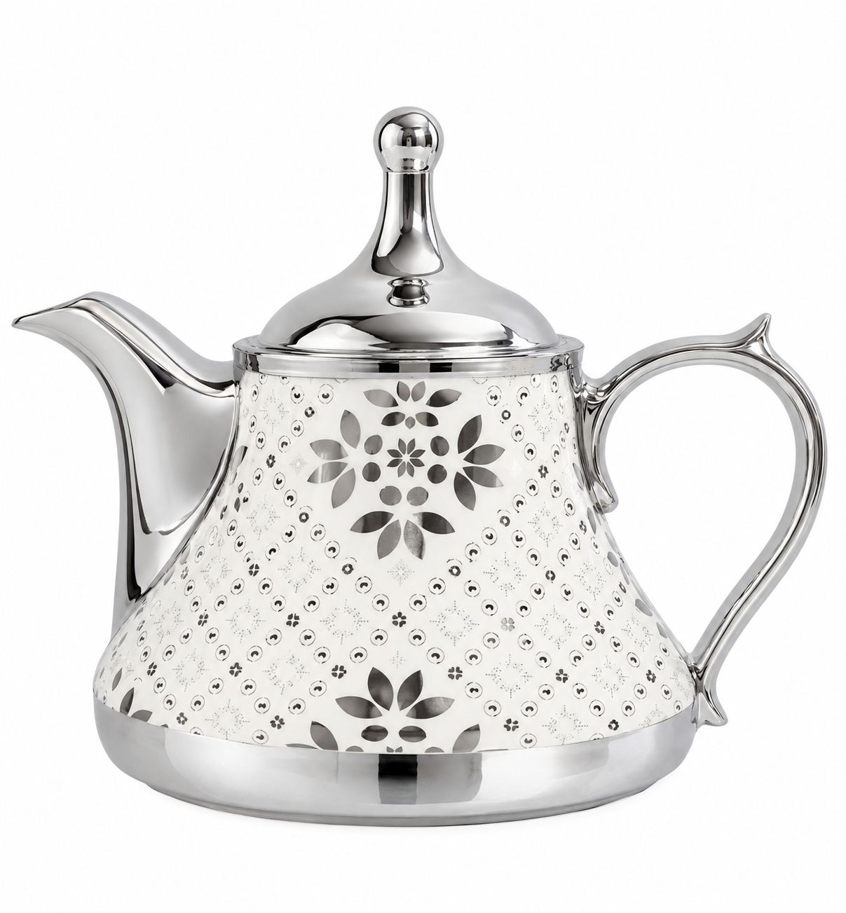 قوری نقره ای نسترن گلدار کد 03